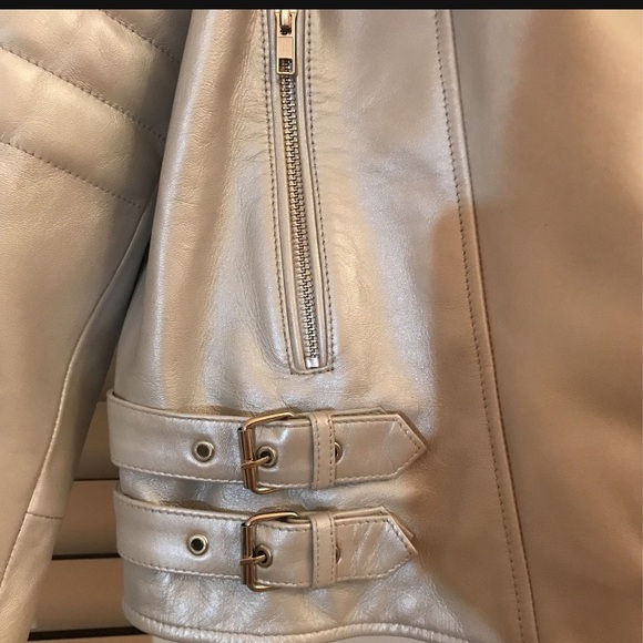 Womens Shiny Platinum Silver Leather Motorcycle Jacket - Picture 5 of 9